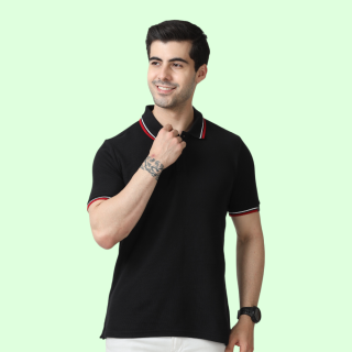 Marks & Spencer Polo T-shirt Tipping-Black with Red