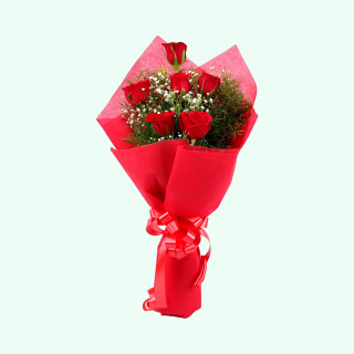 Vivid Love Bouquet of Red Roses- 6 nos