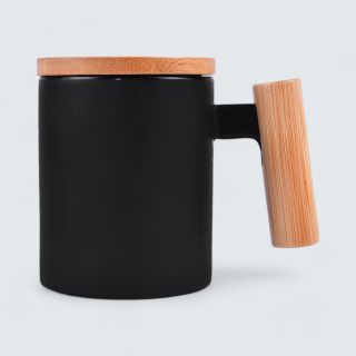 Bambi Ceramic Mug With Bamboo Lid- Black- 350ml