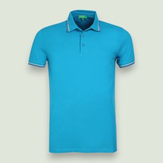 UCB Men's Cotton Lycra Polo T-Shirt with Tipping- Teal Blue with White&Red