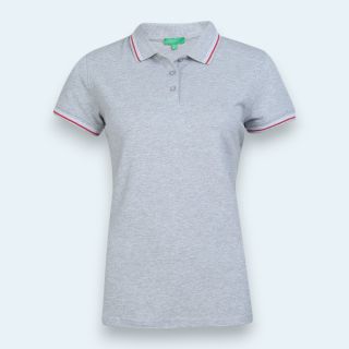 UCB Women Cotton Lycra Polo T-Shirt with Tipping-GreyWith White&Red