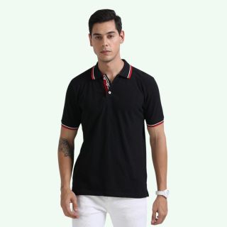 Swiss Military Elite Men's Polo T-Shirt with Multicolor Tipping- Black