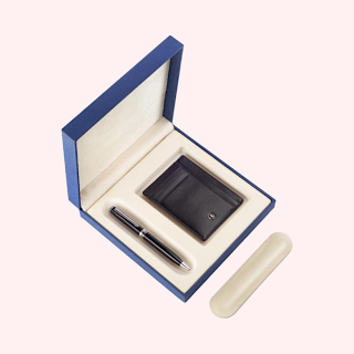 Lapis Bard Black Chrome Ballpoint Pen with Mayfair Credit Card Holder Gift Set- Black