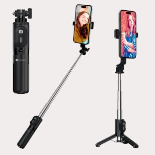 Portronics Lumistick Mini Smart 3-in-1 Selfie Sticks- Black