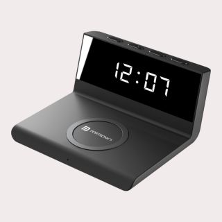 Portronics FREEDOM 4A Desktop Wireless Charger with Digital Alarm Clock- Black