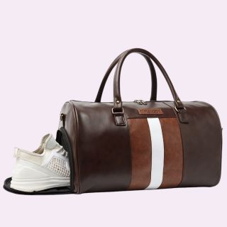 Weekender Faux Leather Duffle- Brown- 35L