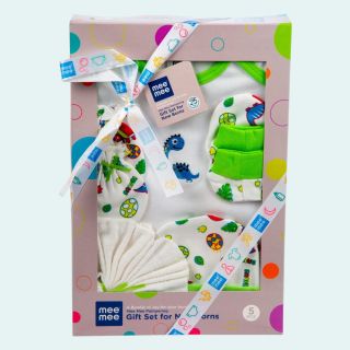 Mee Mee Pampering Animal Print Gift Set, Green (Pack of 5)