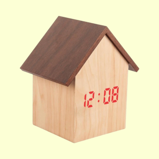 Hut Shape Wooden LED Clock- Brown