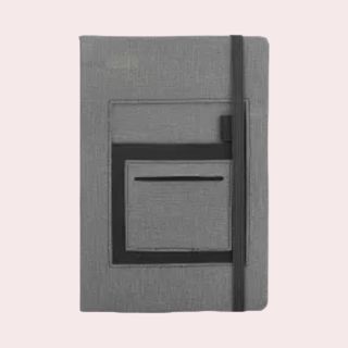 Castillo Milano A5 Notebook with mobile pocket, card holder pocket & Pen loop- Grey