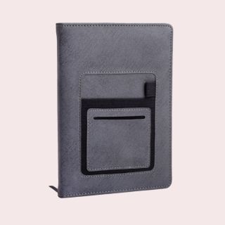 Castillo Milano Soft Gray A5 Notebook with mobile pocket, card holder pocket & Pen loop- Grey