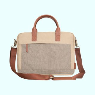 Trooper Laptop Bag- Beige with Natural Brown