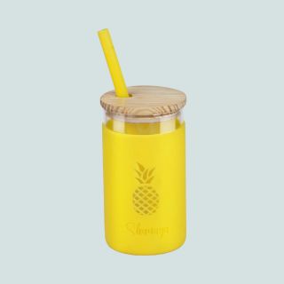 Vogue Smoothie Tumbler With Silicone Sleeve & Silicone Straw-Yellow- 375ml