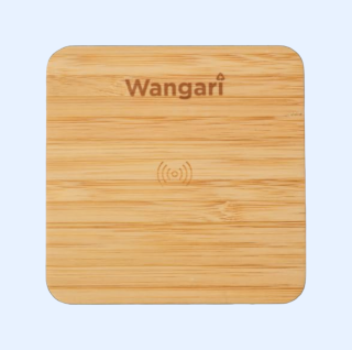 Pine- Square Bamboo Wireless Charger- 15W- Natural Brown