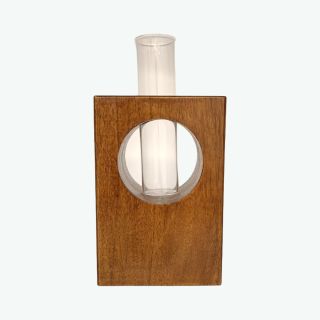 Desk Wooden Planter With Glass Tube -