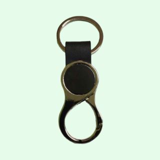 Round Hanging Metal Key Chain With PU Strap- Black