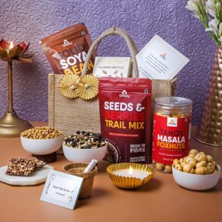 Omay Foods Nourish & Nibble Diwali 7-in-1 Jute Bag (with zipper)