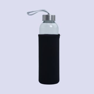 Wave Glass Bottle With Sleeve- Black- 520ml