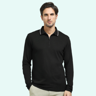 SLT-Full Sleeves Zip T-shirt-Black with White