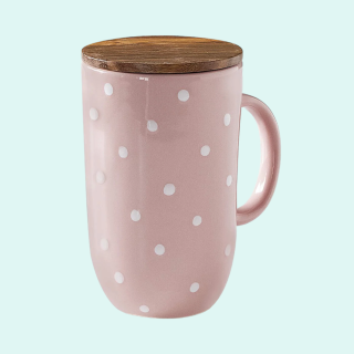 Ceramic Mug Tall Polka Dots lid Blush-400ml-Light Pink