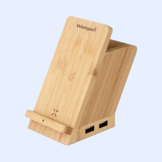 Maple- Wireless charger & USB Hub with Pen Stand- 15W- Natural Brown