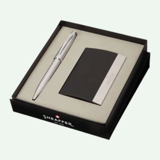 Sheaffer Gift Set 100 Ballpoint Pen with Business Card Holder- Silver